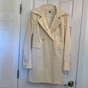 Diane VonFurstenberg cream, double breasted long blazer. Size 8.